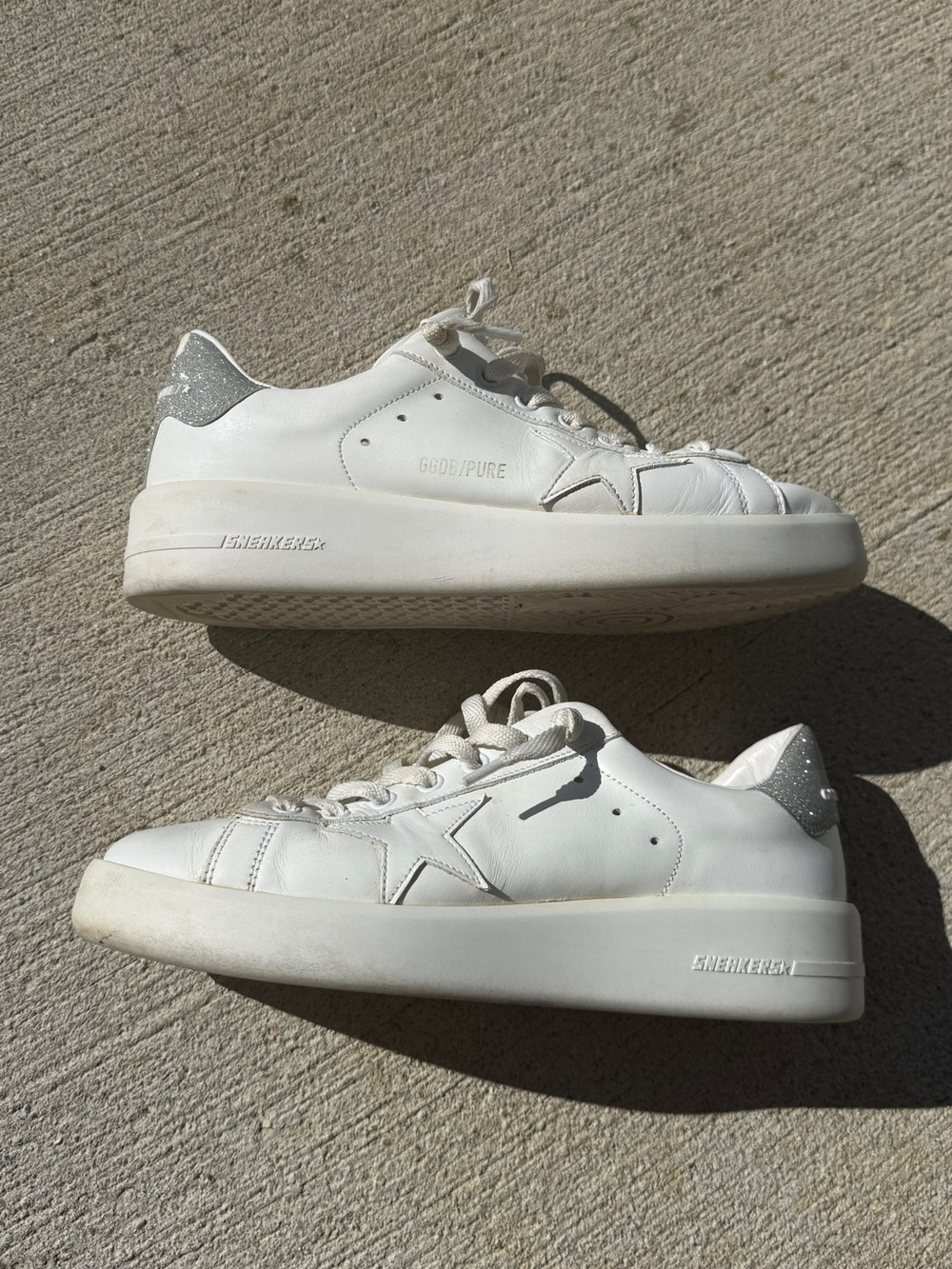 Golden Goose pure-star White Leather Sneakers with Silver Glitter Heel size 39